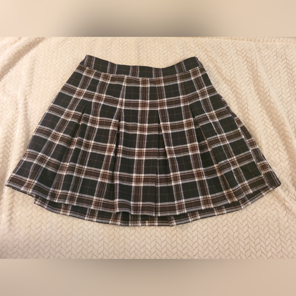 Hollister Black and Brown Plaid Skater Skirt
